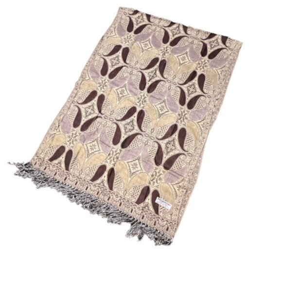 Pashmina Paisley Scarf Shawl Wrap Neutrals Fringe BOHO Preppy Coastal 26 x 74" - Picture 2 of 6